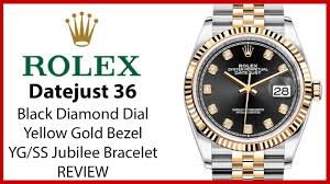 Rolex datejust gold diamond dial. Rolex Datejust 36 Yellow Gold Steel Black Diamond Dial Gold Bezel Jubilee Bracelet Review 126233 Youtube