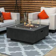 Fire pit coffee table is a focal point for meetings and can also serve as a special grill. Fireglow Albany Square Gas Firepit Coffee Table Dark Grey The Outside Living Room