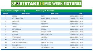 Sportstake13 Midweek Fixtures 28 March 2018 Https Www Playcasino Co Za Sportstake Mid Week Fixtures Html Online Lottery Weekend Weekend Games