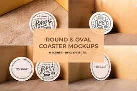 Round Oval Coaster Mock Ups By Digital Infusion On Envato Elements In 2020 Mockup Coasters Mockup Templates