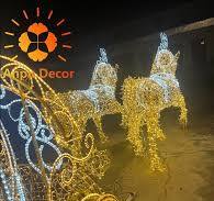 Outdoor Customized Animal Christmas Decorations LED 3D Horse Carriage Motif  Lights