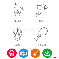 Chicken Leg Pizza And Soft Tea Bag Icons Carrot Linear