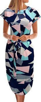 Vogue runway covered 215 of them back in december, mostly via appointments. Buy Temofon Women S Dresses Summer Floral Geometric Pattern Short Sleeve Midi V Neck Casual Dress With Belt S 2xl Online In Turkey B0915t6jpj