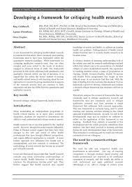 Pdf Developing A Framework For Critiquing Health Research