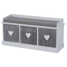Banc Heart Gris Et Blanc En Mdf Et Bois Massif Avec 3 Tiroirs Banc Bois Banc Mobilier En Bois