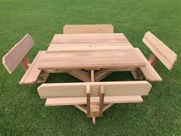 56 Western Red Cedar Picnic Table With Attached Backs Octagon Picnic Table Wooden Picnic Tables Picnic Table