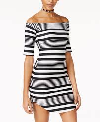 Black And White Striped Off The Shoulder Dress Planet Gold Juniors Striped Off The Shoulder Bodycon Dress Striped Bodycon Dress White Bodycon Dress White Off Shoulder Dress