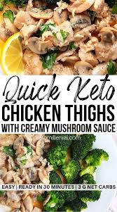Keto Creamy Chicken Thighs With Mushroom Sauce And Broccoli Recipe In 2020 Stuffed Mushrooms Chicken Mushroom Recipes Recipes