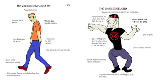 Edgelord is modern slang describing a brash provocateur on social media; Virgin Positive Outlook Vs Chad Edgelord Virginvschad