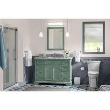 Home Decorators Collection Windlowe 49 In W X 22 In D X 35 In H Bath Vanity In Green With Carrera Mar In 2020 Home Depot Bathroom Marble Vanity Tops Bathroom Vanity