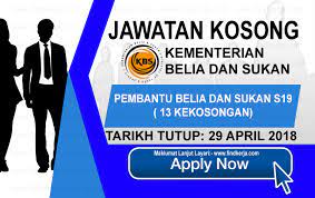 Pegawai sedang berkhidmat dalam perkhidmatan penolong pegawai belia dan sukan adalah layak dipertimbangkan oleh pihak berkuasa melantik berkenaan untuk peningkatan. Kerja Kosong Kbs Kementerian Belia Dan Sukan 29 April 2018 Jawatan Kosong Kerajaan Swasta Terkini Malaysia 2021 2022