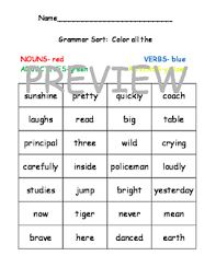 Kids learn about nouns, verbs and adjectives early on, but it takes practice to be able to recognize these parts of speech in sentences. Parts Of Speech Sort Nouns Verbs Adjective Adverbs Tpt