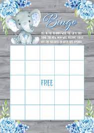 Printable baby shower games : Blue Elephant Baby Shower Bingo Game Printable Announce It