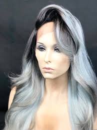 Black And Grey Lace Front Wig Grey Wig Ombre Grey Lace Front Wig Human Hair Blend Wig Gray Wig Long Layers Gray Straight Wig Grey Wig Lace Wigs Grey Hair Wig
