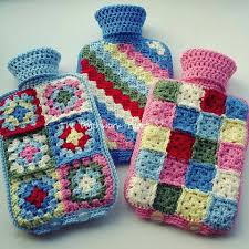 The standard size can be ordered either with or without the bottle. The Patchwork Heart Crochet Hot Water Bottle Covers