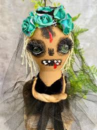 Creepy doll , Day of the Dead Doll, Halloween Rag doll , Calavera .  Halloween home decor .