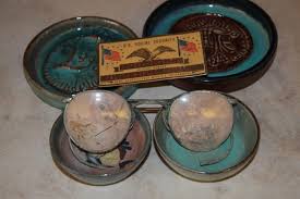 Lot of Merritt Island Pottery Melvin Casper Eyeglasses Dishes Bowls Cup  Signed!