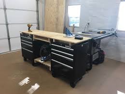 I Built This Multi Use Workbench By Modifying 2 Kobalt Tool Chests I Also Built An Out Feed T Woodworking Essential Woodworking Tools Woodworking Tools Router