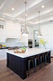 Black Center Island With Gray Wash Wood Floors Transitional Kitchen Interior Design Kitchen Kitchen Remodel Design Kitchen Interior
