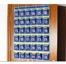 racheljp numbered classroom pocket chart calculator pocket organizer cell phone hanging holder 36 pockets blue