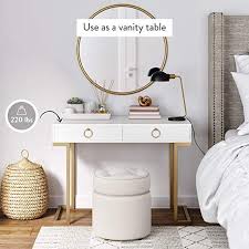 Amazon Com Nathan James 53301 Leighton Two Drawer Home Office Computer Desk Vanity Table Wood And Metal White Gold Ki Home Decor Bedroom Decor Vanity Table