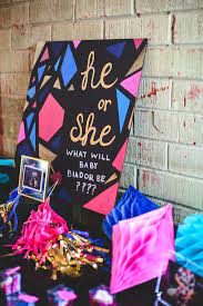 Geometric Gender Reveal Baby Shower Kara S Party Ideas Baby Reveal Party Baby Shower Gender Reveal Baby Shower Decorations