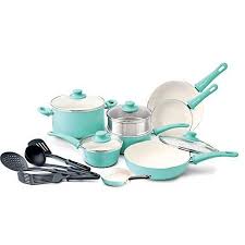 Greenlife Soft Grip 16pc Ceramic Non Stick Cookware Set Turquoise Ceramic Cookware Set Cookware Set Ceramic Non Stick