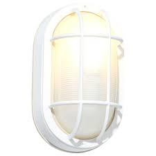 Hampton Bay White Outdoor Oval Bulkhead Wall Light Hb8822p 06 The Home Depot Bulkhead Wall Light Outdoor Wall Light Fixtures Bulkhead Light