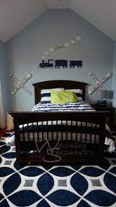 Train Bedroom Blue Lime Green Rail Road Crossing All Aboard Tickets Please Train Bedroom Boy Room Toddler Boys Room