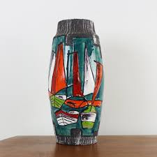 Ufengke jingdezhen large fishtail ceramic floor vase,flower vase handmade home decorative vase. Large Multi Colored Scheurich Floor Vase With Glazed Sailboats 103830