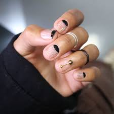 Simple Black And Clear Nails Unistella Half Moon Nail Design Black And Clear Minimal Nail Design Gold Manicure Minimalist Nails Minimal Nails