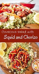 Maybe you would like to learn more about one of these? This Jamie Oliver Inspired Salad Of Couscous With Squid And Chorizo Is A Family Favorite Because It Is Eas Couscous Recipes Greek Couscous Salad Couscous Salad
