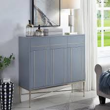 Over time, these pieces transformed into models with drawers and other compartments for storing fine china, table linens and other household items. Modern Blue Cabinet Rectangular Sideboard Buffet With Doors Shelves Drawers In Gold