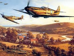 Oil Painting Of Spitfire Fighter Planes In Flight Awesome Artistry Sorry The Artist Is Unknown Combat Art Aviation Art Aircraft Painting