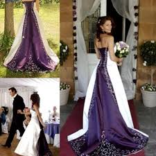 New Strapless White And Purple Wedding Dress Cheap Embriodery A Line Court Train Corset Bac Purple Wedding Dress Wedding Dresses Strapless Princess Bridal Gown
