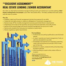 Apply now or check the other available jobs. The Panel Creating Exceptional Futures On Twitter Exclusive Assignment Real Estate Lending Senior Accountant Role With New Entrant An Alternative Investment Manager For More Information Please Contact Liam On Liam Thepanel Com