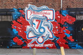 Philadelphia 76ers 2018 nba playoffs on court logo rally. The Sixers Are Rolling Out Their Playoff Campaign This Morning Crossing Broad
