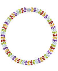 Multi Gemstone Three Row Collar Necklace 90 Ct T W In Sterling Silver Silver Handmade Gold Jewellery Simple Silver Jewelry Silver Gemstone Jewelry