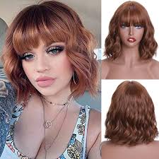 Click to get extra 23% off discount>> mid23. Amazon Com Missqueen Short Wavy Bob Wigs For Women Short Brown Auburn Bob Wig With Bangs Pastel Curly Wavy Synthetic Cosplay Heat Resistant Wigs Brown Beauty