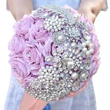 Brooch wedding bouquets for sale. Silk Lavendar Rose Wedding Bouquet With Pearl And Rhinestone Brooches Hollywood S Bridal
