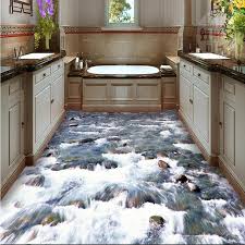 Custom Floor Painting 3d Wall Paper Crystal Clear River Water Bathroom Floor Mural 3d Pvc Wallpaper Self Adhesive Wall Sticker Floor Murals Waterproof Bathroom Flooring Painted Floors