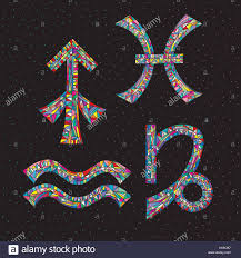 Sein planet ist der jupiter und sein element das feuer. Sternzeichen Schutze Steinbock Wassermann Fische Hand Gezeichnet Horoskop Astrologische Symbole Raumzeiger Abbildung Stock Vektorgrafik Alamy