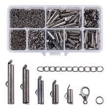 Amazon.com: Pandahall 150pcs Gunmetal Tube Brass Slide On End Clasp with  Alloy Lobster Claw Clasps and Stainless Steel Open Jump Ring Iron Twist  Extender Chains for Jewelry Making