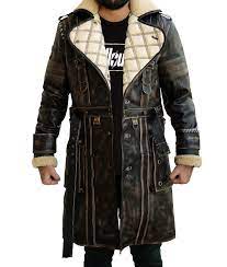 Elder Arthur Maxson Trench Coat Brown Fur Collar Cowhide Genuine Leather Long B Outerwea Leather Trench Coat Mens Leather Trench Coat Men S Coats And Jackets