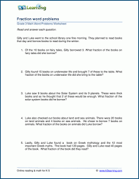 Grade 3 Fraction Word Problems Worksheets K5 Learning Fraction Word Problems Word Problems Word Problems 3rd Grade