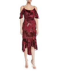 Marchesa Cold Shoulder Velvet Burnout Cocktail Dress With Flounce Designer Cocktail Dress Dresses Ladies Dress Design