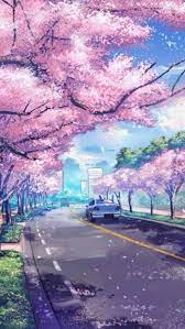 Painting Car Pathway Phone Wallpaper Pink Blooming Trees Over Road Free Spring Wall In 2020 Anime Scenery Wallpaper Anime Backgrounds Wallpapers Iphone Wallpaper Japan