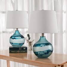 Nightstands are unsung heroes of the bedroom, keeping your books, alarm clock and glass of water within reach. Maxax Glass Table Lamp Set Of 2 Blue Nightstand Lamp With White Drum Shade Beside Lamp For Bedroom Living Room Office Buy Online In Andorra At Andorra Desertcart Com Productid 234686137