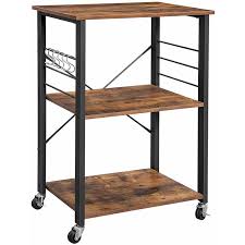 Pour y suspendre vos ustensiles, de petits crochets sont rajoutés sous la planche du dessous. Vasagle Etagere De Cuisine Desserte Chariot De Service A 3 Niveaux Oour Four A Micro Ondes Mini Four Grille Pain Cadre Metallique Avec 6 Crochets Style Industriel Marron Rustique Par Songmics Kks60xv1