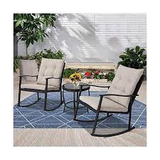 Incbruce Outdoor Rocking Chair Bistro Set 3 Piece Patio Furniture Sets All Weather Steel Frame Two Chairs Round Glass Coffee Table For Patio Front Porch Gard Outdoor Patio Furniture Sets Outdoor Furniture